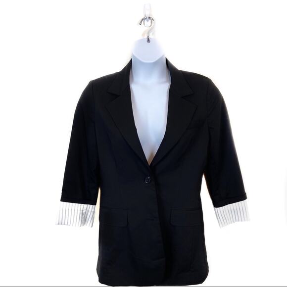 Allen Schwartz Blazer Women Size 8 Vintage 90’s Black Stretch Luxury Denim USA - Picture 1 of 12